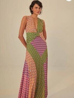 NWT! Farm Rio Cashew Knot Tie Maxi Dress